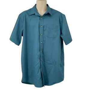 LL Bean Men's Short Sleeve Button Down Shirt‎ Wrinkle Resistant Teal Size L-Tall